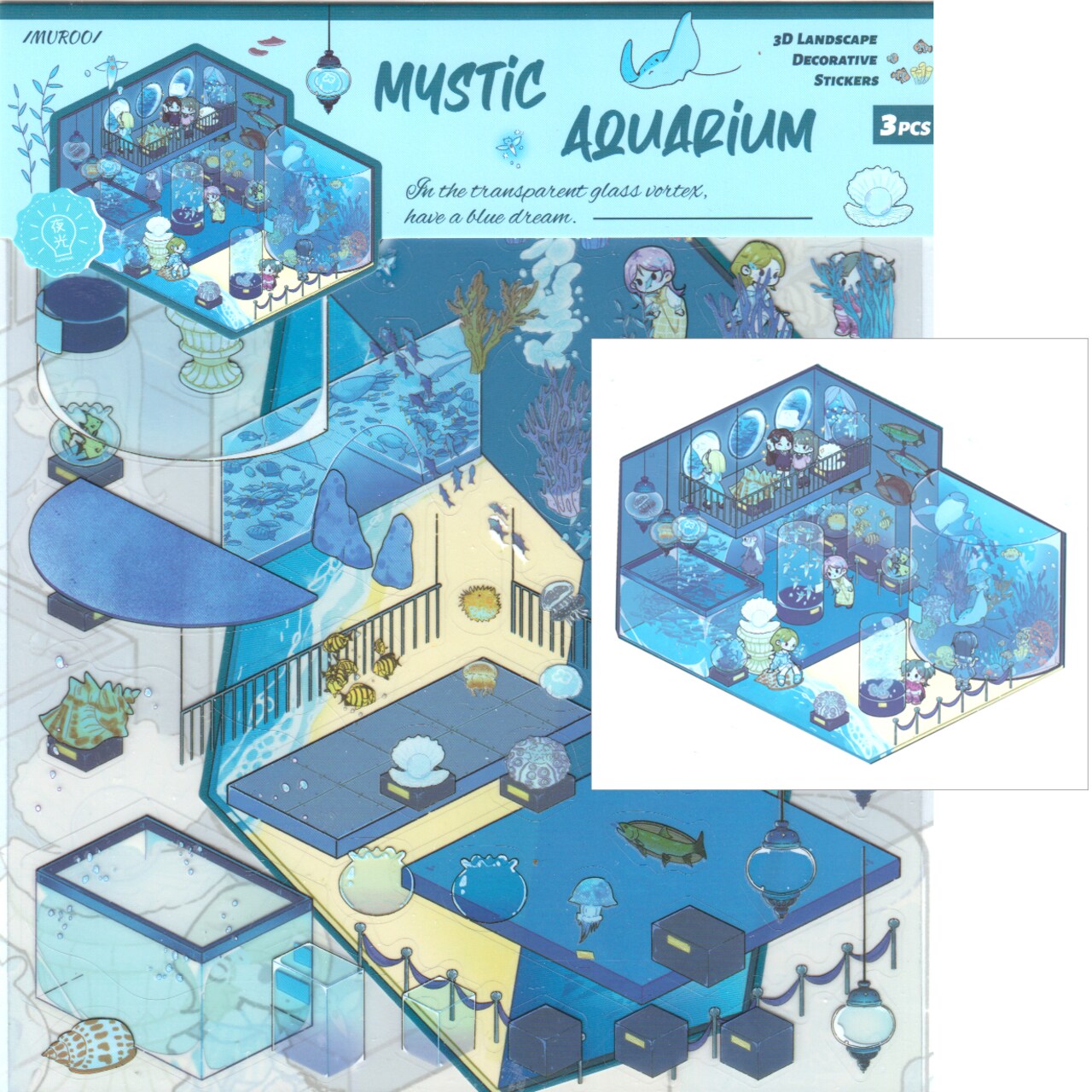 Beautiful Aquarium Sticker Scene, Isometric Room Stickers, Adorabilities